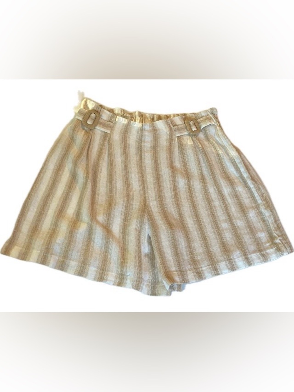 NWT Cato Linen Blend Beige & Cream Striped Shorts High Waist Sz Med Neutral
